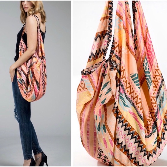 Handbags - Coral Ethnic Print Boho Bag